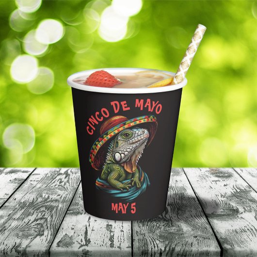 Gobelets En Papier Cinco de Mayo Iguana portant Sombrero & Serape