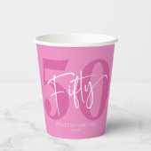 Gobelets En Papier Cinquante-cinquantième anniversaire rose (Verso)