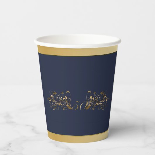 Gobelets En Papier Cinquantième anniversaire Mariage de la Marine ble (Verso)
