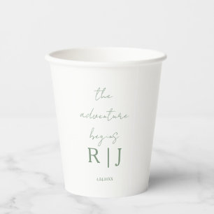 Gobelets En Papier Citation de mariage Monogramme Vert Sauge L'Aventu