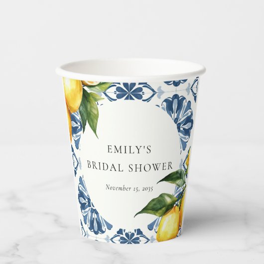 Gobelets En Papier Citron Citrus Positano Fête des mariées italienne (Recto)
