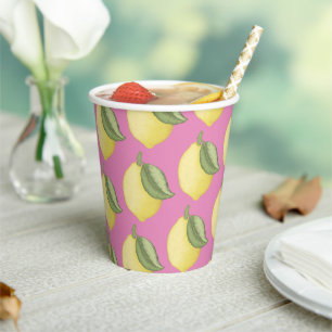 Gobelets En Papier Citron rose Coupes en papier d'anniversaire