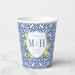 Gobelets En Papier Citrons d'Amalfi Cadeau de Mariage Couple Monogram