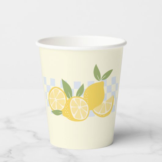 Gobelets En Papier Citrons d'été À damiers frais (Verso)
