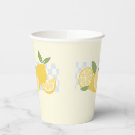 Gobelets En Papier Citrons d'été À damiers frais (Gauche)