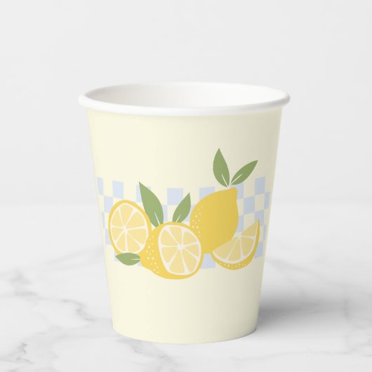 Gobelets En Papier Citrons d'été À damiers frais (Recto)