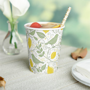 Gobelets En Papier Citrons, Feuilles et oiseaux frais ID1052