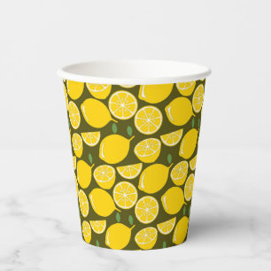 Gobelets En Papier Citrons jaunes et motif vert olive : Citrus modern