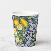 Gobelets En Papier Citrons méditerranéens Carreaux portugais d'été (Recto)