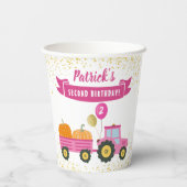 Gobelets En Papier Citrouille Automne Pink Tracteur Anniversaire (Verso)