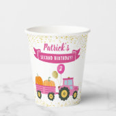 Gobelets En Papier Citrouille Automne Pink Tracteur Anniversaire (Recto)