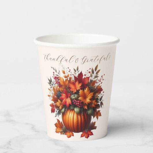 Gobelets En Papier Citrouille aux feuilles automnales-Thanksgiving- (Verso)