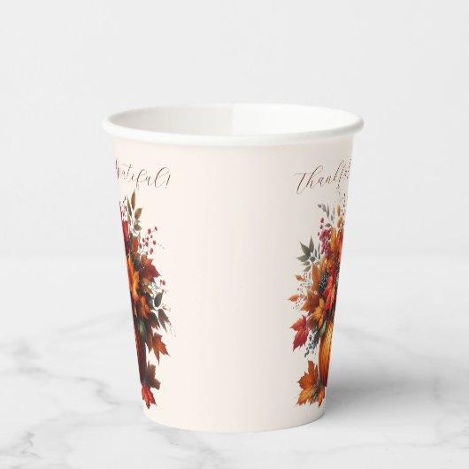 Gobelets En Papier Citrouille aux feuilles automnales-Thanksgiving- (Gauche)