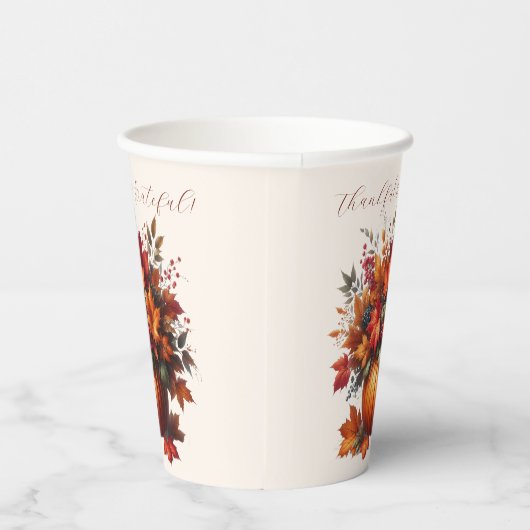 Gobelets En Papier Citrouille aux feuilles automnales-Thanksgiving- (Droite)