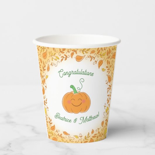 Gobelets En Papier Citrouille Baby shower mignon automne (Recto)