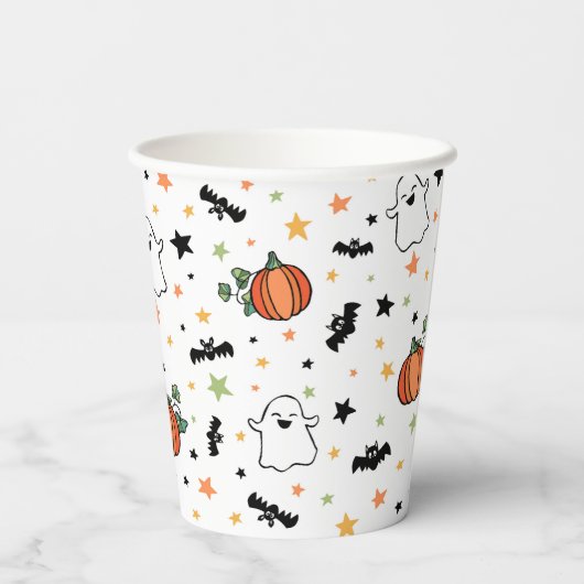 Gobelets En Papier Citrouille Bats Ghosts mignon Motif Halloween (Verso)