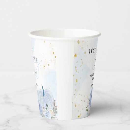 Gobelets En Papier Citrouille bleu automne Floral Boy Baby shower (Gauche)