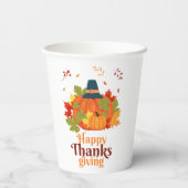 Gobelets En Papier Citrouille bon thanksgiving avec Casquette et Feui (Verso)