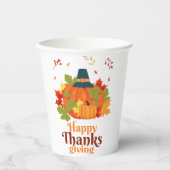 Gobelets En Papier Citrouille bon thanksgiving avec Casquette et Feui (Recto)