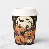 Gobelets En Papier Citrouille, Chats noirs, Chats et Pleines lunes (Verso)