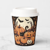 Gobelets En Papier Citrouille, Chats noirs, Chats et Pleines lunes (Recto)