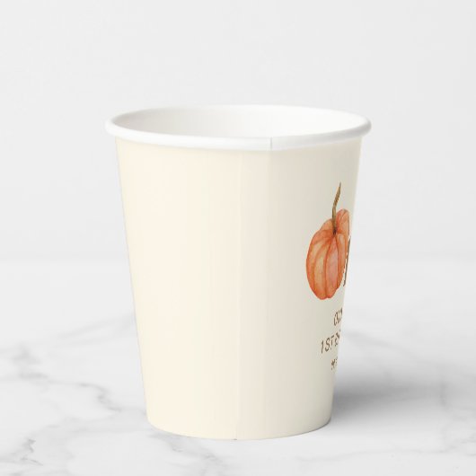 Gobelets En Papier Citrouille d'aquarelle d'automne 1er anniversaire (Droite)