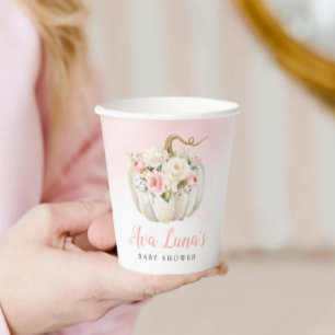 Gobelets En Papier Citrouille d'automne Baby shower de fille personna
