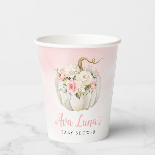 Gobelets En Papier Citrouille d'automne Baby shower de fille personna (Verso)