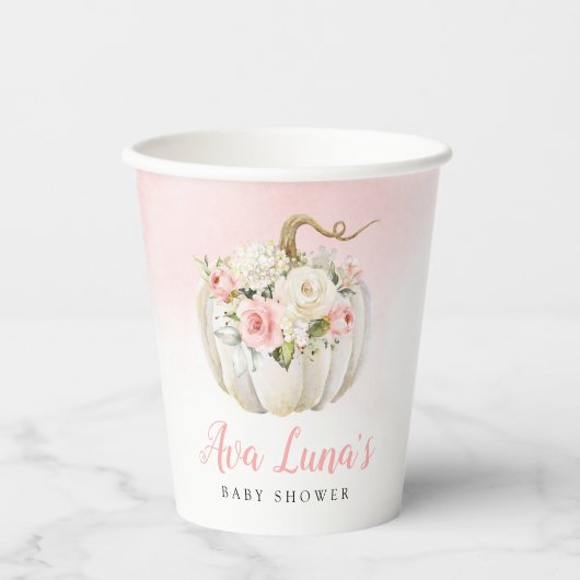 Gobelets En Papier Citrouille d'automne Baby shower de fille personna (Recto)