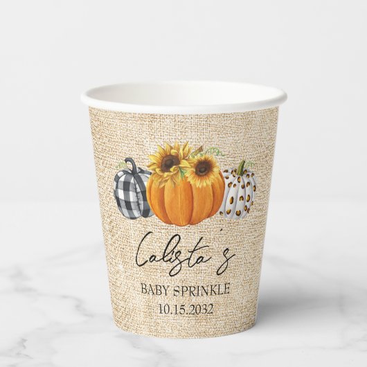 Gobelets En Papier Citrouille d'automne Sunflower Burlap Baby Sprinkl (Verso)