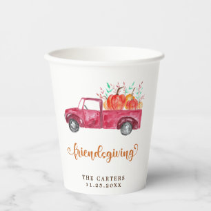 Gobelets En Papier Citrouille de camion rouge Friendsgiving Automne S