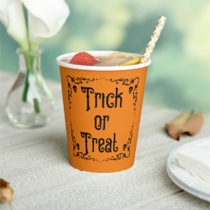 Gobelets En Papier Citrouille d'Halloween Orange et Noir Farce ou Fri