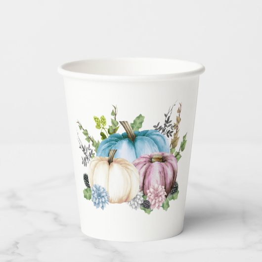 Gobelets En Papier Citrouille Genre révéler Citrouilles bleu rose (Verso)