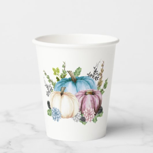 Gobelets En Papier Citrouille Genre révéler Citrouilles bleu rose (Recto)