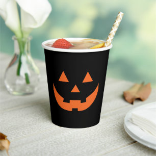 Gobelets En Papier Citrouille Halloween orange et noir Jack-o'-lanter