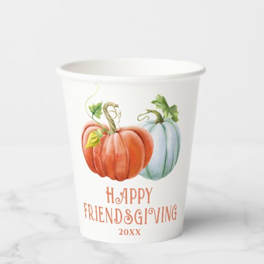 Gobelets En Papier Citrouille Happy Friendsgiving brûlé orange chute (Recto)