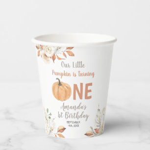 Gobelets En Papier Citrouille orange 1er anniversaire Rustique Floral