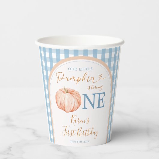 Gobelets En Papier Citrouille orange Boho Bleu En vichy 1er anniversa (Verso)