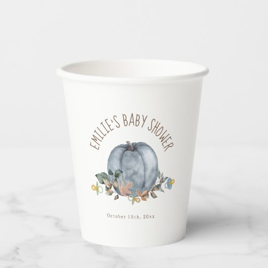 Gobelets En Papier Citrouille & Pacificateurs Baby shower garçon (Recto)