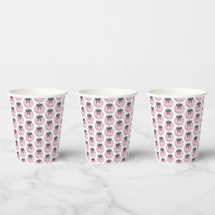 Gobelets En Papier Citrouille rose avec arc noir