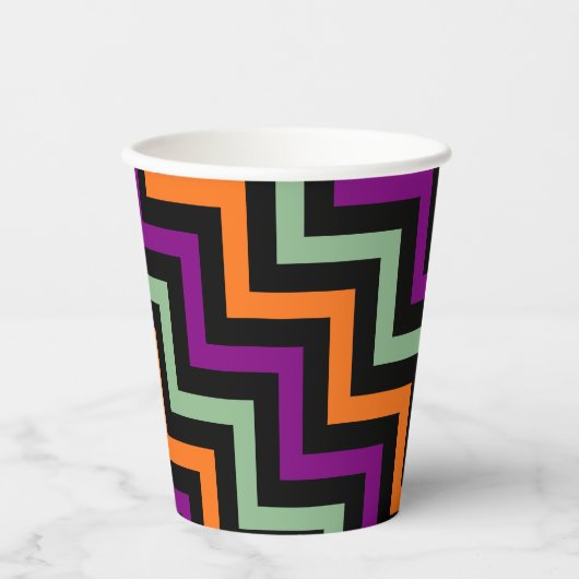 Gobelets En Papier Citrouille, violet, vert et noir Diagonal Chevron (Recto)