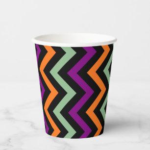 Gobelets En Papier Citrouille, violet, vert et noir Vert. Chevron