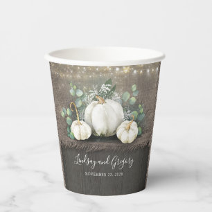 Gobelets En Papier Citrouilles blanches et automne rustique en toile 