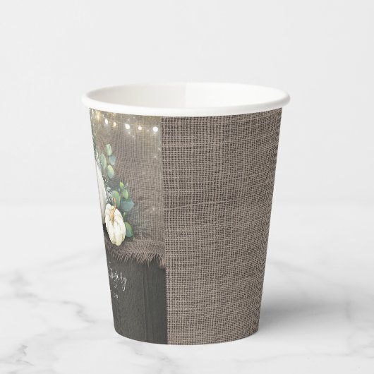 Gobelets En Papier Citrouilles blancs et pays rustique Burlap automne (Gauche)