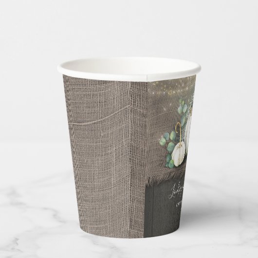 Gobelets En Papier Citrouilles blancs et pays rustique Burlap automne (Droite)