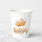 Gobelets En Papier Citrouilles d'aquarelle et Bon thanksgiving orange (Recto)