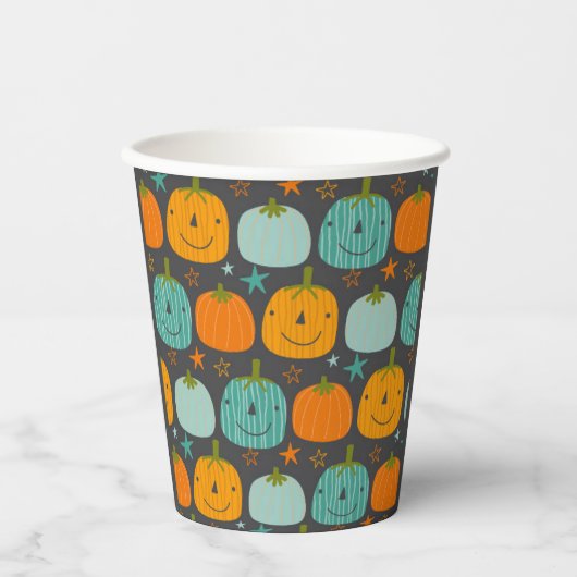 Gobelets En Papier Citrouilles d'Halloween très heureux (Recto)