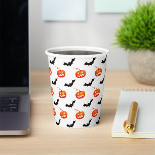 Gobelets En Papier Citrouilles et chauves-souris d'Halloween, Trou ou