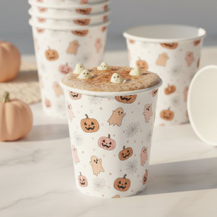 Gobelets En Papier Citrouilles fantômes de Halloween pastel motif ID1