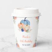 Gobelets En Papier Citrouilles floral bleu et bleu marine (Verso)